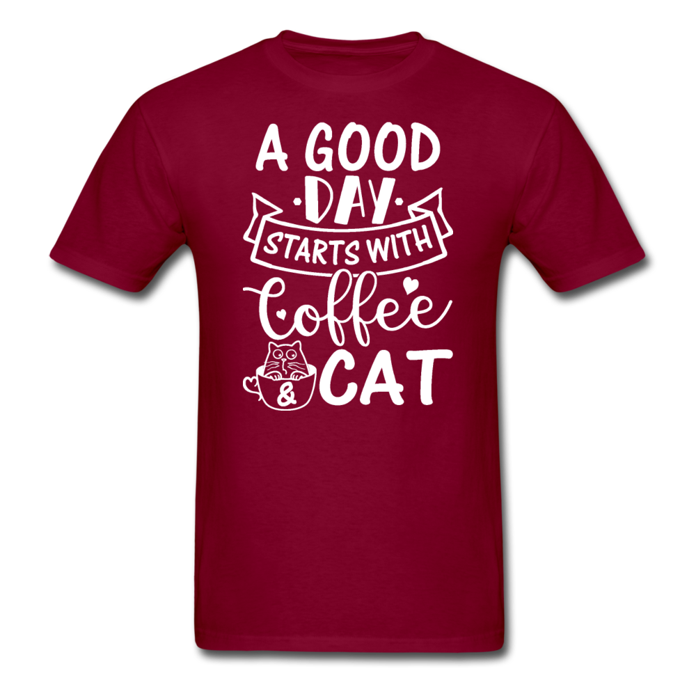 A Good Day - Coffee - Cat - White - Unisex Classic T-Shirt - burgundy