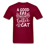 A Good Day - Coffee - Cat - White - Unisex Classic T-Shirt - burgundy