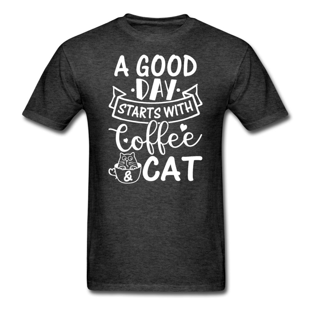 A Good Day - Coffee - Cat - White - Unisex Classic T-Shirt - heather black