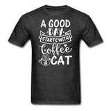 A Good Day - Coffee - Cat - White - Unisex Classic T-Shirt - heather black