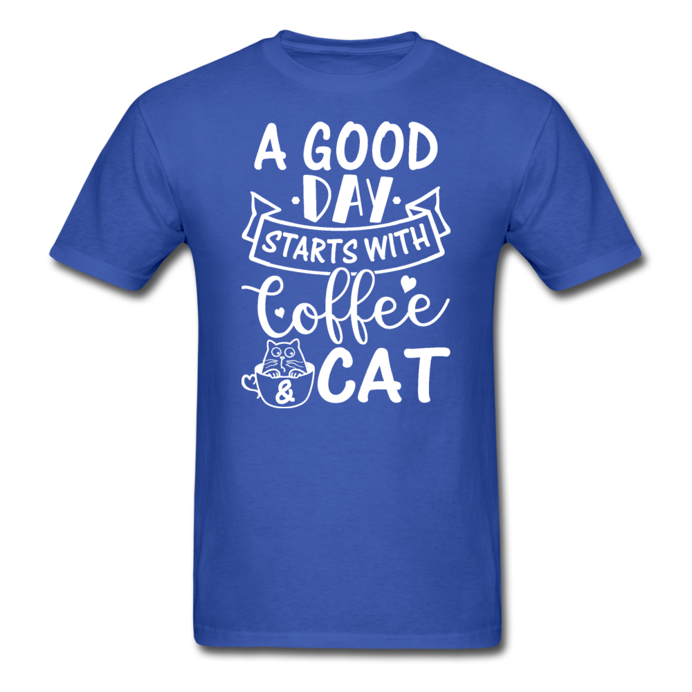 A Good Day - Coffee - Cat - White - Unisex Classic T-Shirt - royal blue