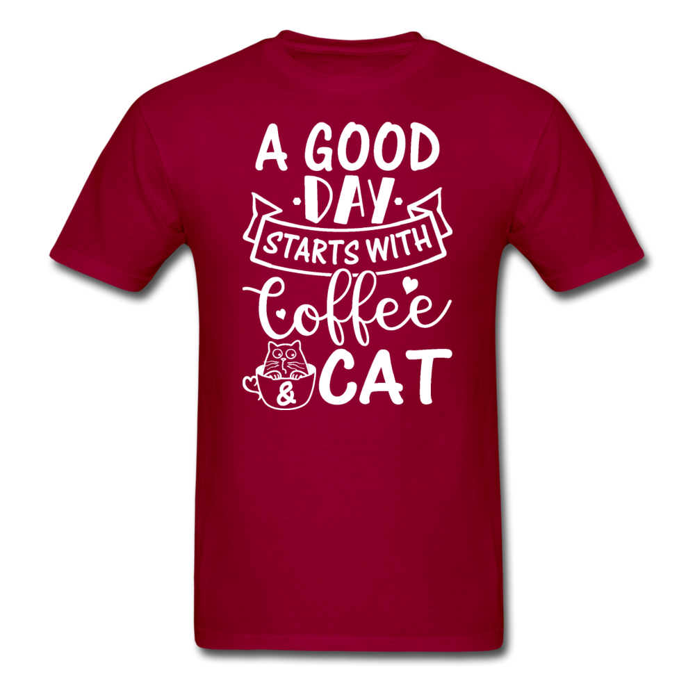 A Good Day - Coffee - Cat - White - Unisex Classic T-Shirt - dark red