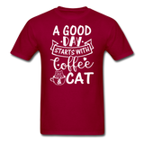 A Good Day - Coffee - Cat - White - Unisex Classic T-Shirt - dark red