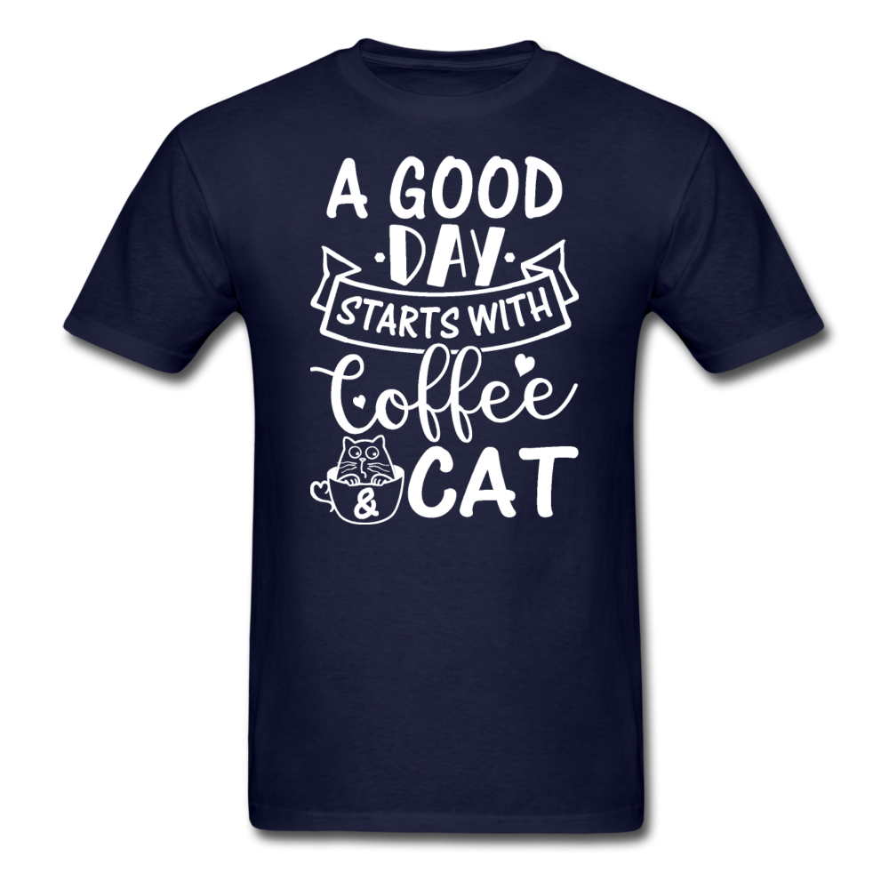 A Good Day - Coffee - Cat - White - Unisex Classic T-Shirt - navy