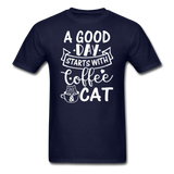 A Good Day - Coffee - Cat - White - Unisex Classic T-Shirt - navy