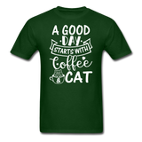 A Good Day - Coffee - Cat - White - Unisex Classic T-Shirt - forest green