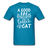A Good Day - Coffee - Cat - White - Unisex Classic T-Shirt - turquoise