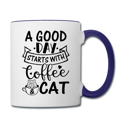 A Good Day - Coffee - Cat - Black - Contrast Coffee Mug - white/cobalt blue