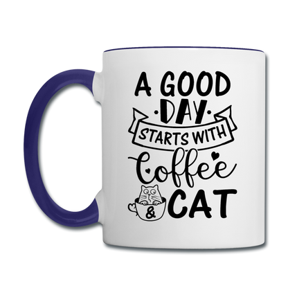 A Good Day - Coffee - Cat - Black - Contrast Coffee Mug - white/cobalt blue