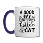 A Good Day - Coffee - Cat - Black - Contrast Coffee Mug - white/cobalt blue