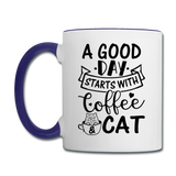 A Good Day - Coffee - Cat - Black - Contrast Coffee Mug - white/cobalt blue