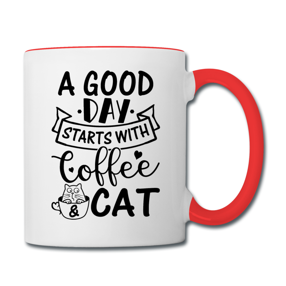 A Good Day - Coffee - Cat - Black - Contrast Coffee Mug - white/red