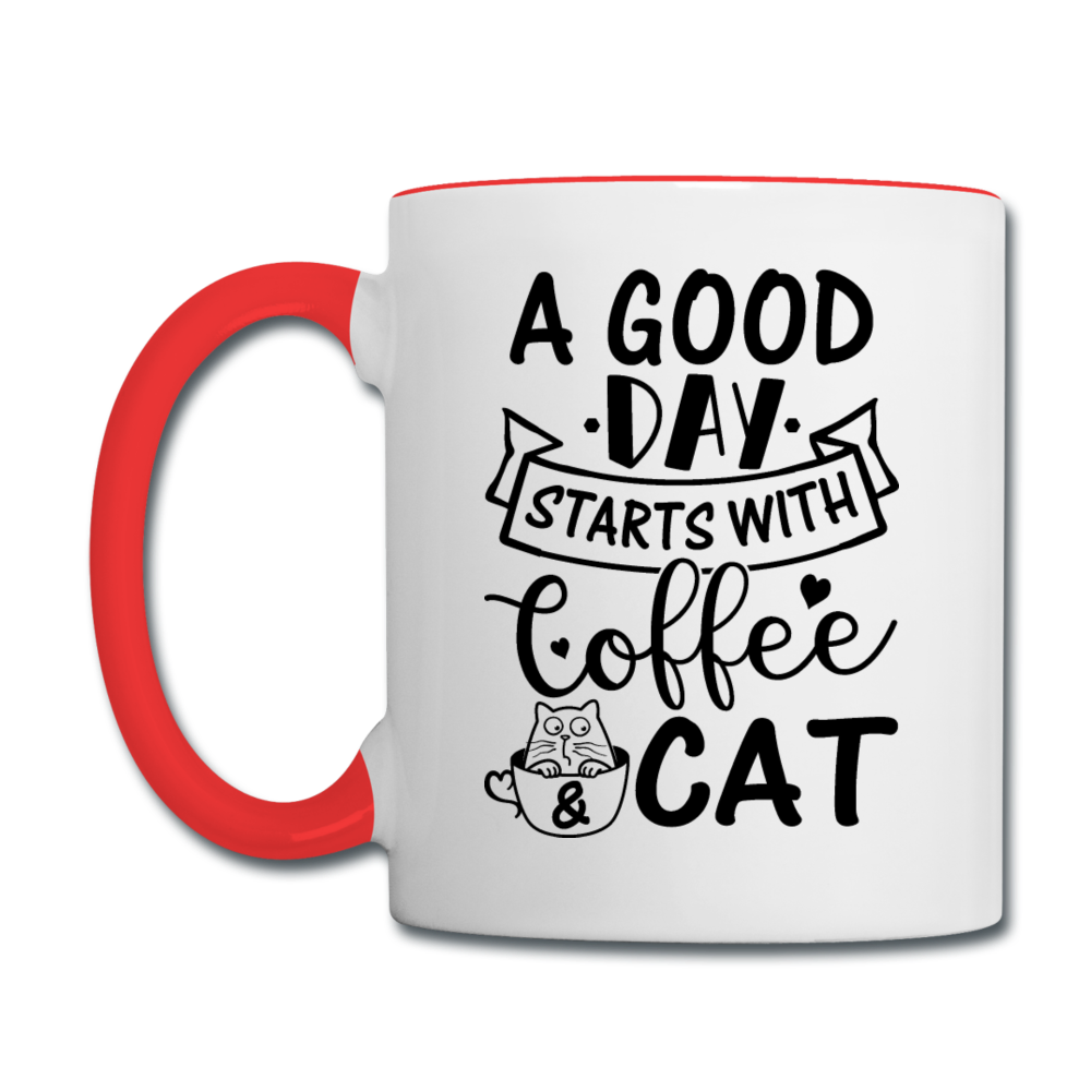 A Good Day - Coffee - Cat - Black - Contrast Coffee Mug - white/red