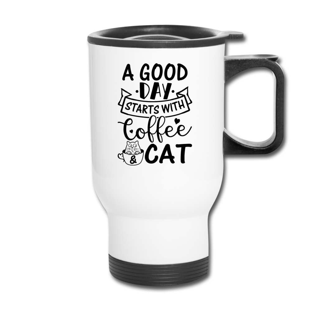 A Good Day - Coffee - Cat - Black - Travel Mug - white