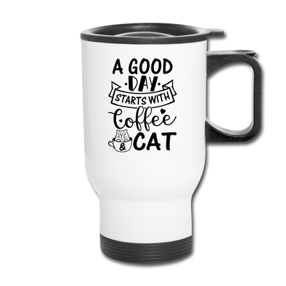 A Good Day - Coffee - Cat - Black - Travel Mug - white