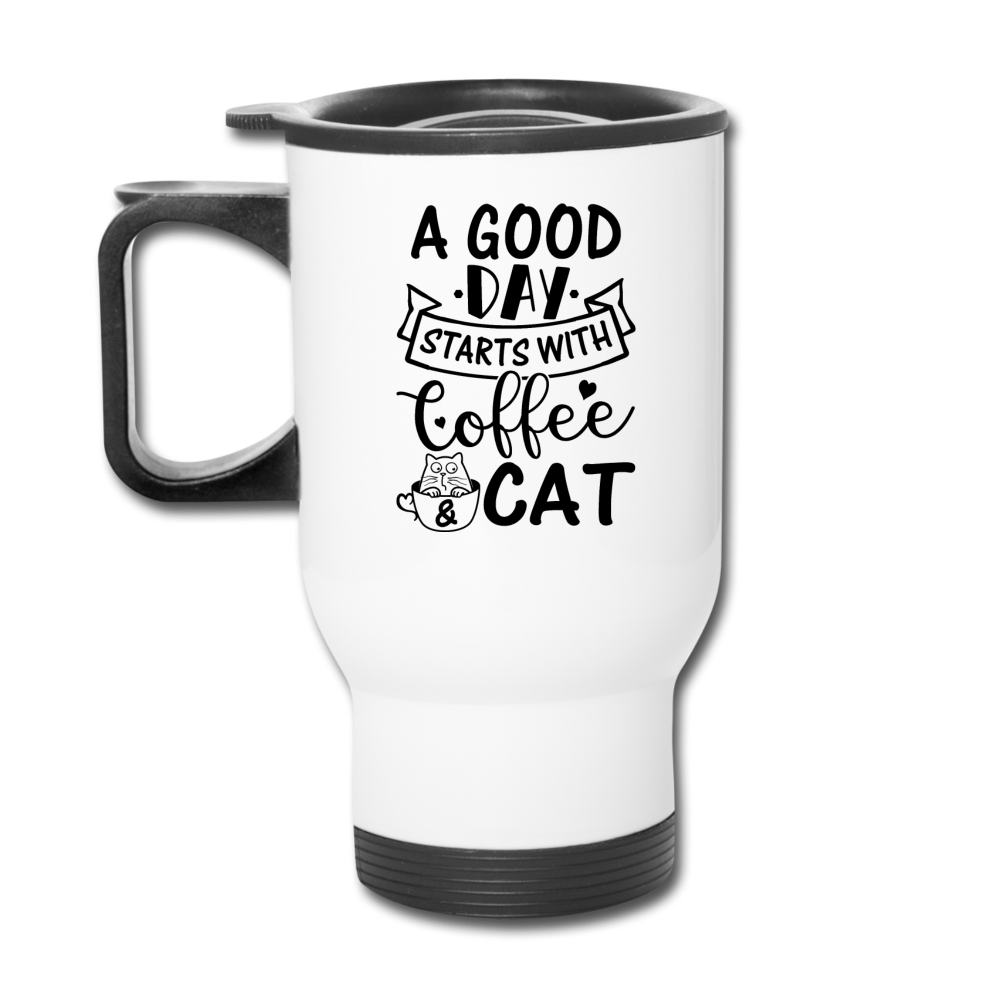 A Good Day - Coffee - Cat - Black - Travel Mug - white