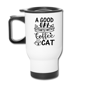 A Good Day - Coffee - Cat - Black - Travel Mug - white