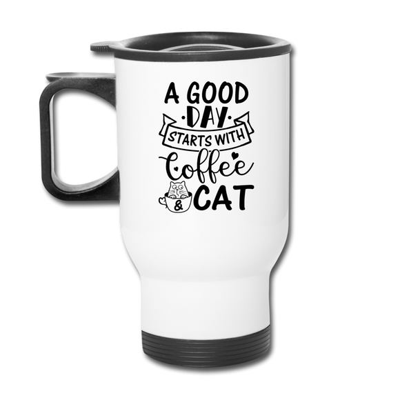 A Good Day - Coffee - Cat - Black - Travel Mug - white