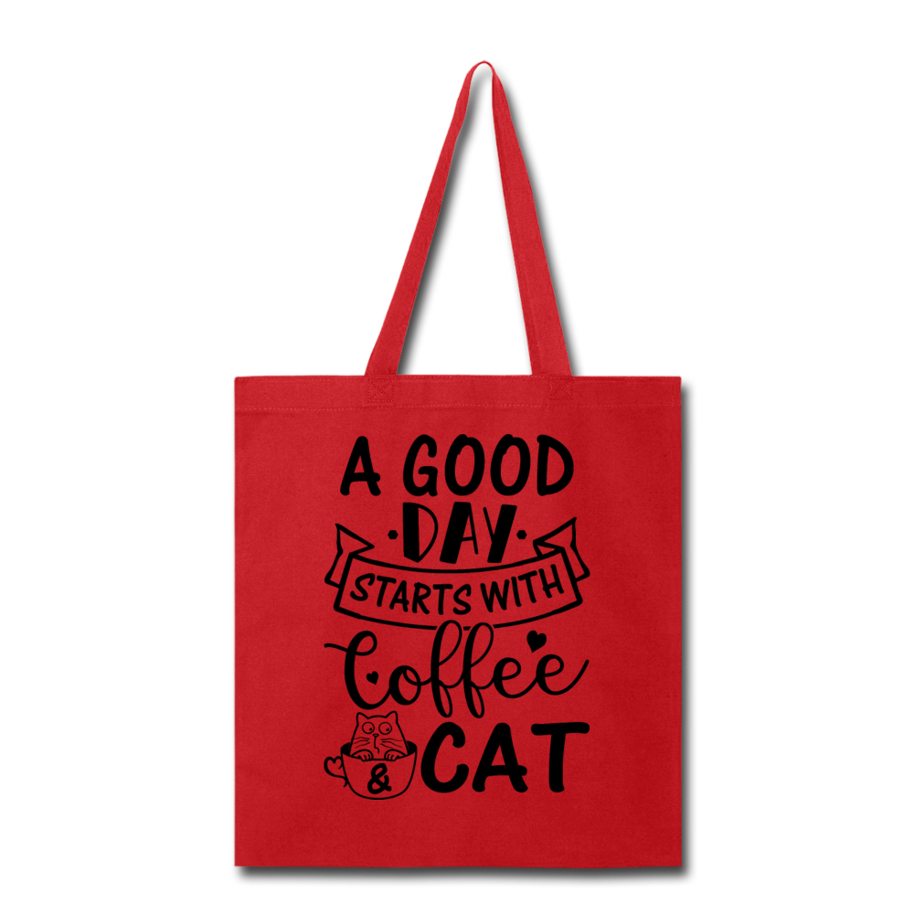 A Good Day - Coffee - Cat - Black - Tote Bag - red