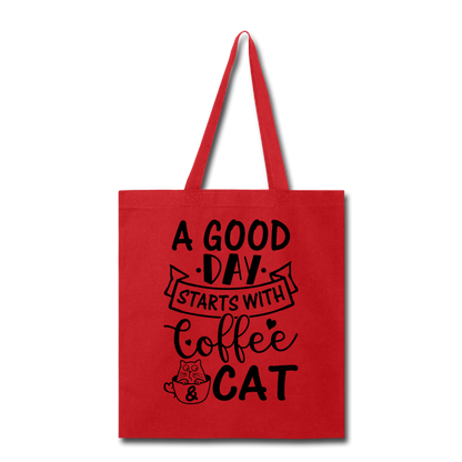 A Good Day - Coffee - Cat - Black - Tote Bag - red