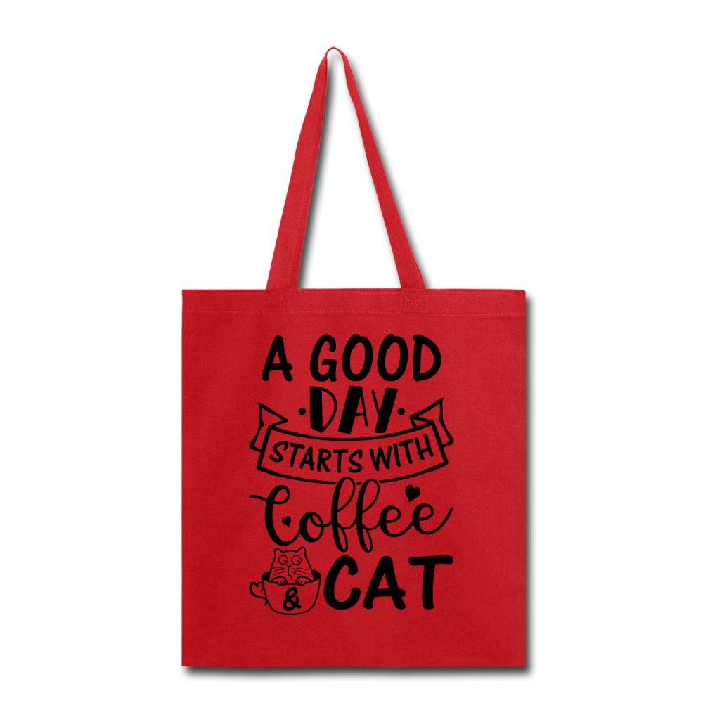 A Good Day - Coffee - Cat - Black - Tote Bag - red