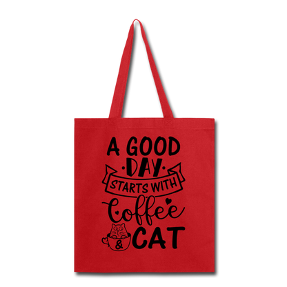 A Good Day - Coffee - Cat - Black - Tote Bag - red