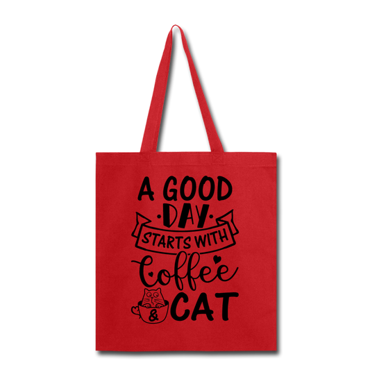 A Good Day - Coffee - Cat - Black - Tote Bag - red