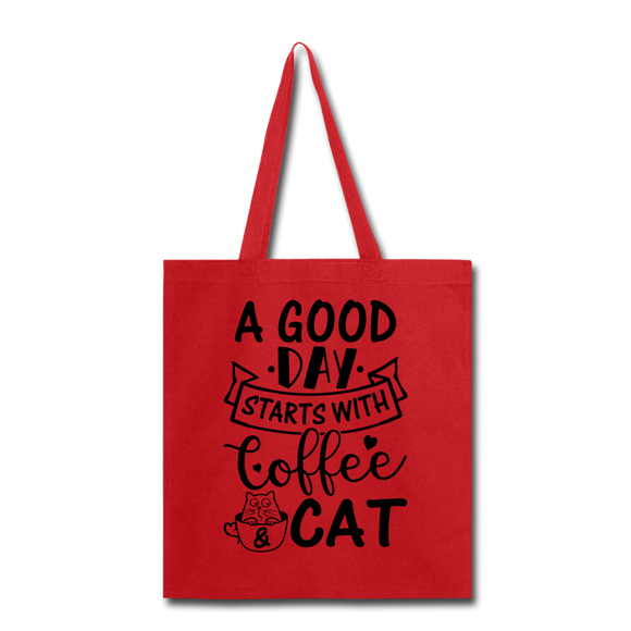 A Good Day - Coffee - Cat - Black - Tote Bag - red