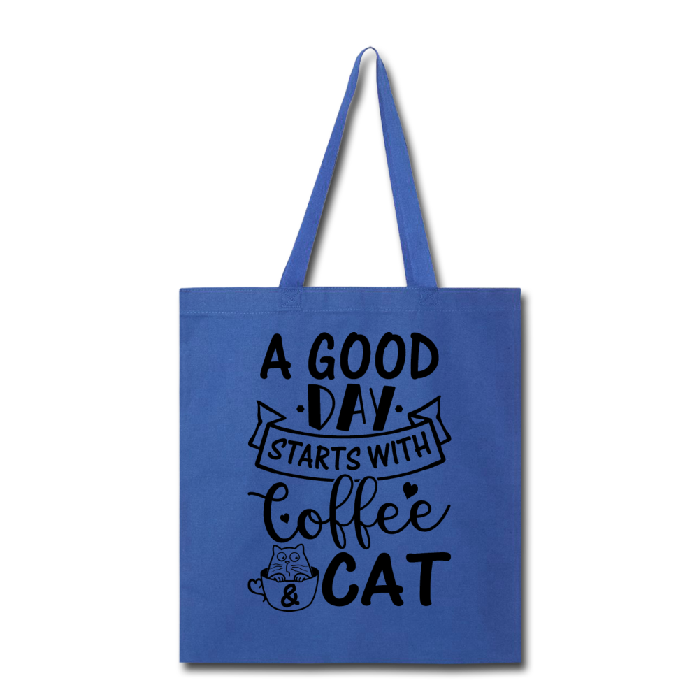 A Good Day - Coffee - Cat - Black - Tote Bag - royal blue