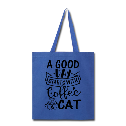 A Good Day - Coffee - Cat - Black - Tote Bag - royal blue