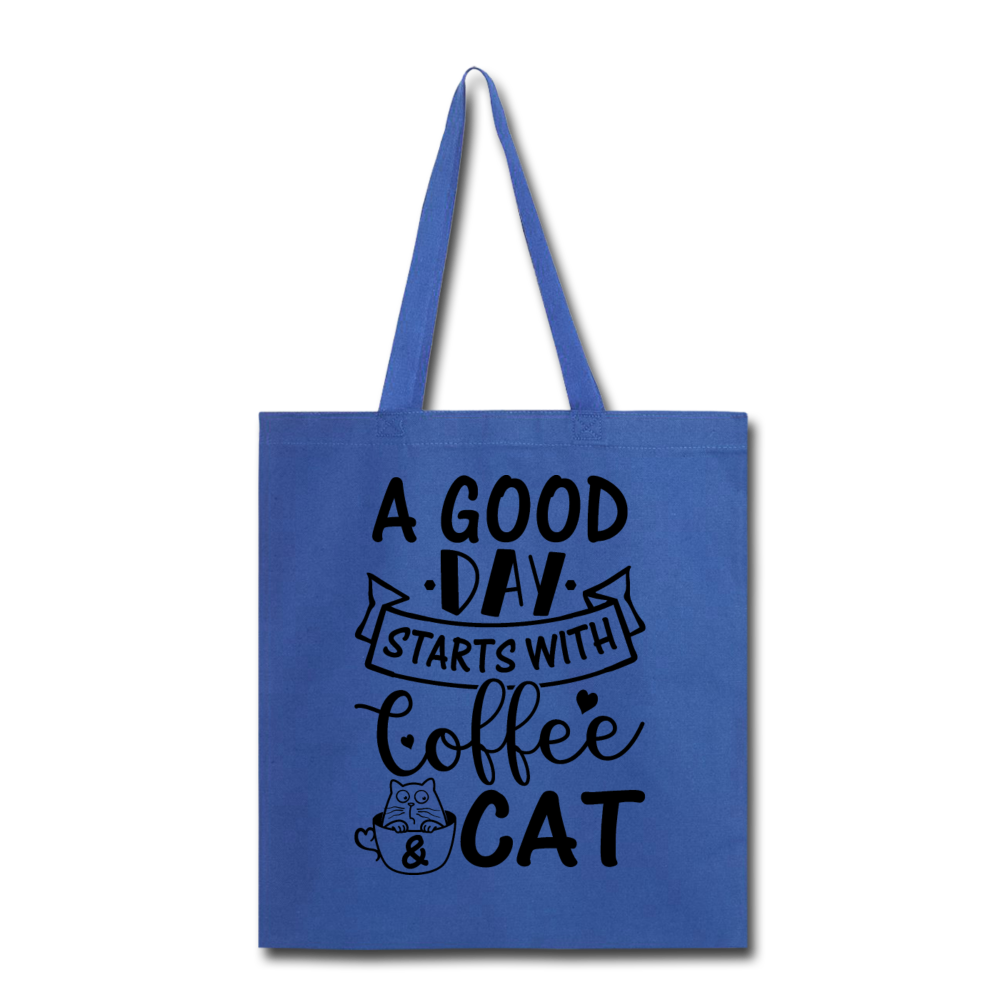 A Good Day - Coffee - Cat - Black - Tote Bag - royal blue