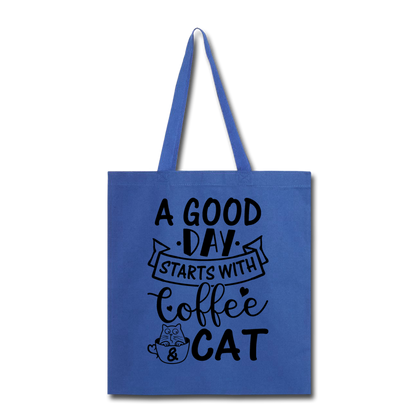 A Good Day - Coffee - Cat - Black - Tote Bag - royal blue