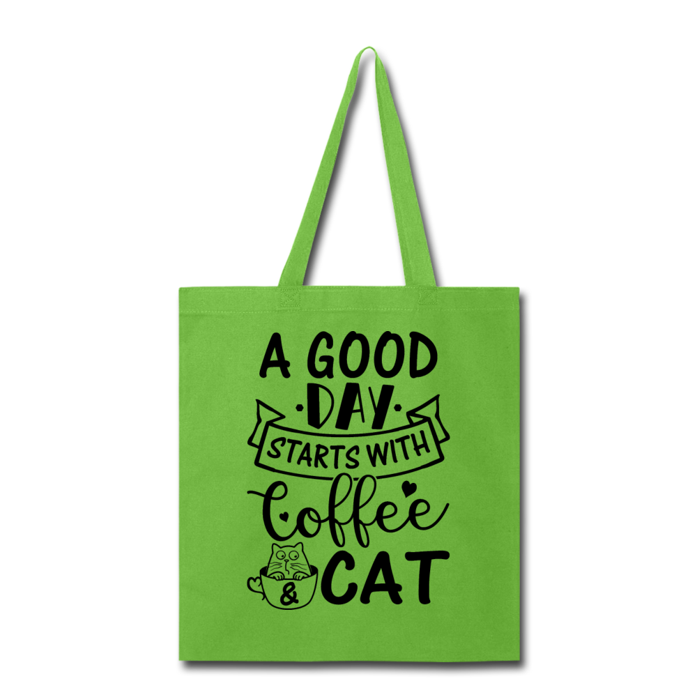 A Good Day - Coffee - Cat - Black - Tote Bag - lime green