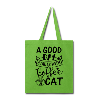 A Good Day - Coffee - Cat - Black - Tote Bag - lime green