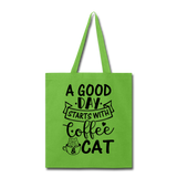 A Good Day - Coffee - Cat - Black - Tote Bag - lime green