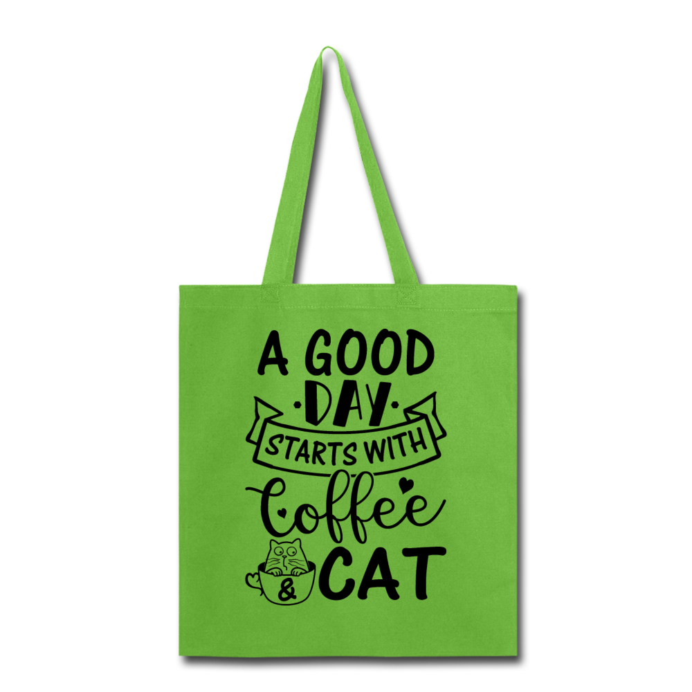 A Good Day - Coffee - Cat - Black - Tote Bag - lime green