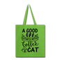 A Good Day - Coffee - Cat - Black - Tote Bag - lime green