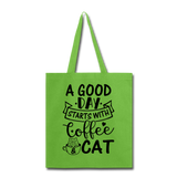 A Good Day - Coffee - Cat - Black - Tote Bag - lime green