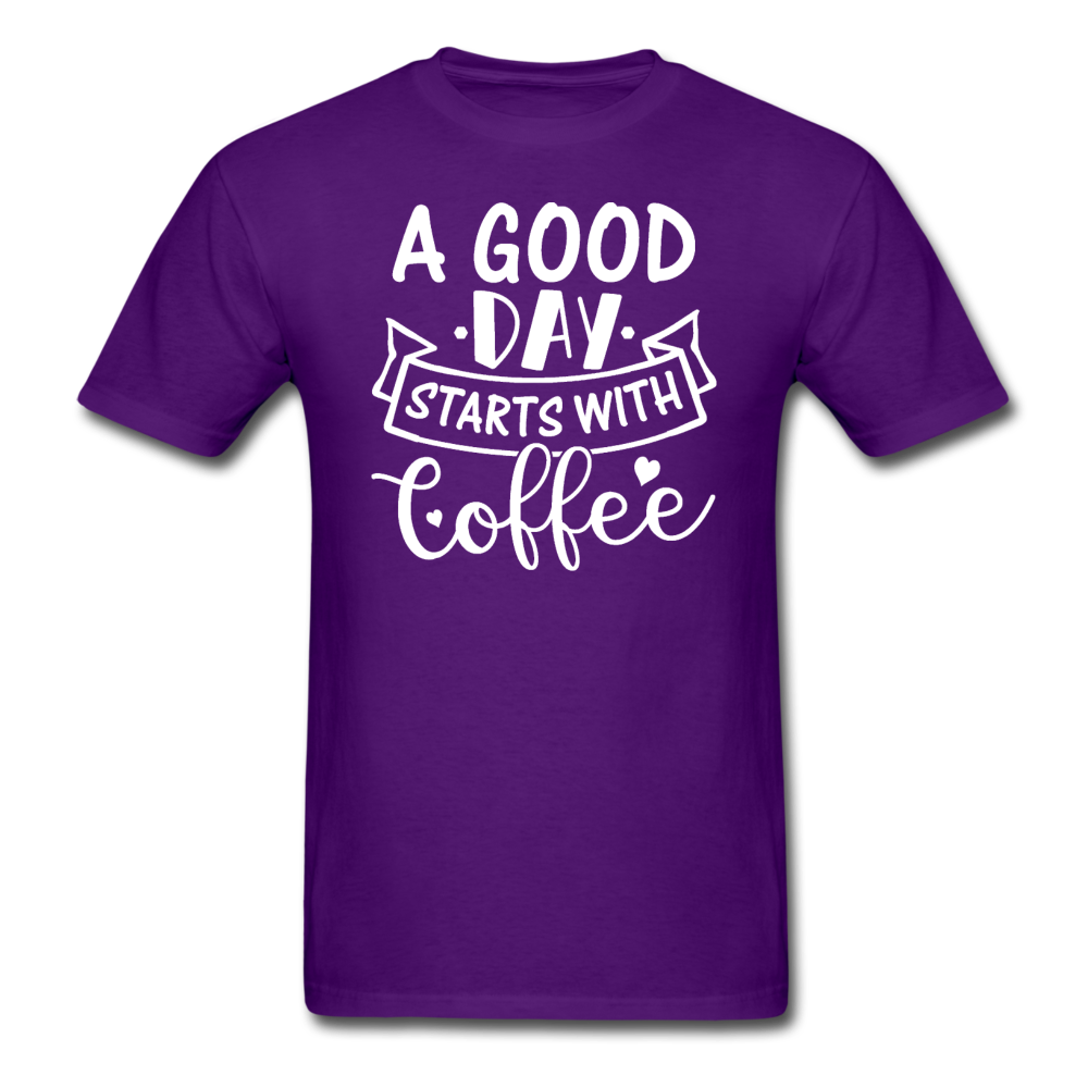 A Good Day Starts With Coffee - White - Unisex Classic T-Shirt - purple