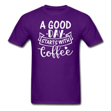 A Good Day Starts With Coffee - White - Unisex Classic T-Shirt - purple