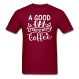 A Good Day Starts With Coffee - White - Unisex Classic T-Shirt - burgundy