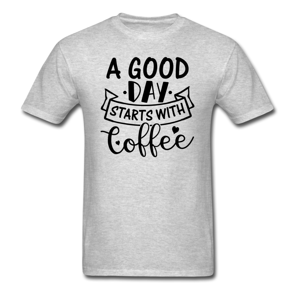 A Good Day Starts With Coffee - Black - Unisex Classic T-Shirt - heather gray