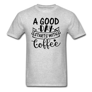 A Good Day Starts With Coffee - Black - Unisex Classic T-Shirt - heather gray