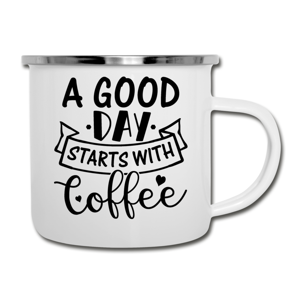 A Good Day Starts With Coffee - Black - Camper Mug - white