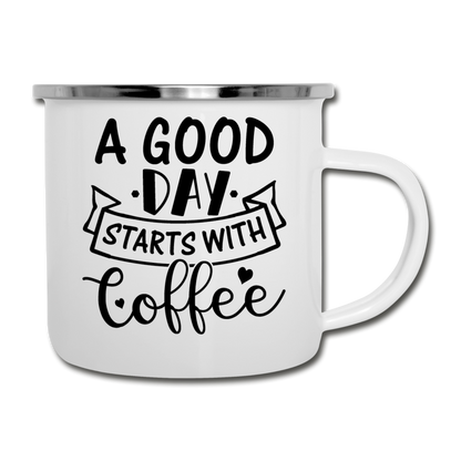 A Good Day Starts With Coffee - Black - Camper Mug - white