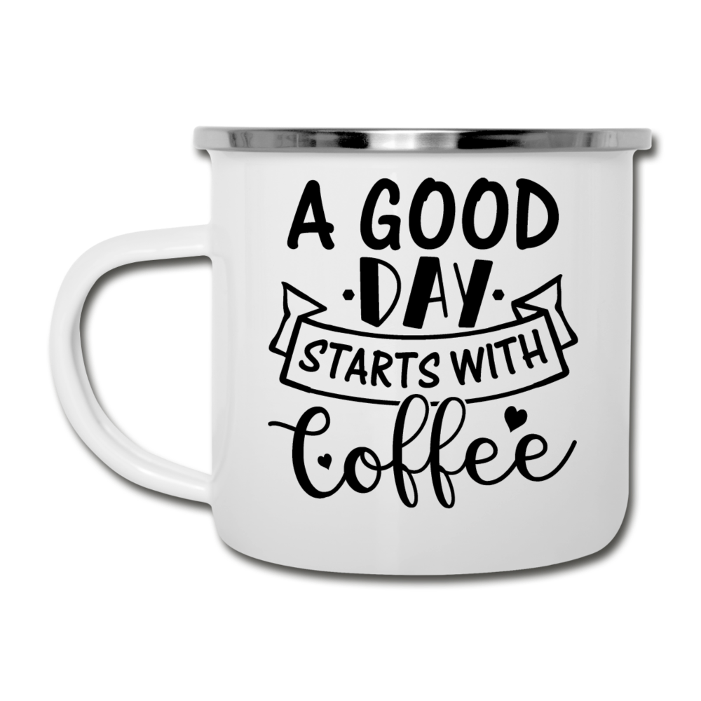 A Good Day Starts With Coffee - Black - Camper Mug - white