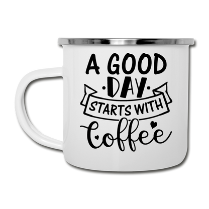 A Good Day Starts With Coffee - Black - Camper Mug - white