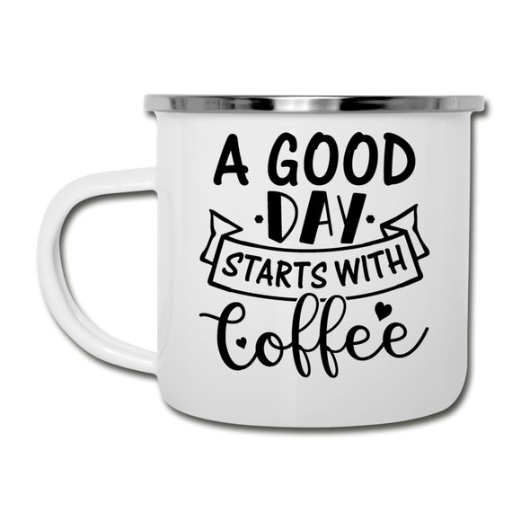 A Good Day Starts With Coffee - Black - Camper Mug - white