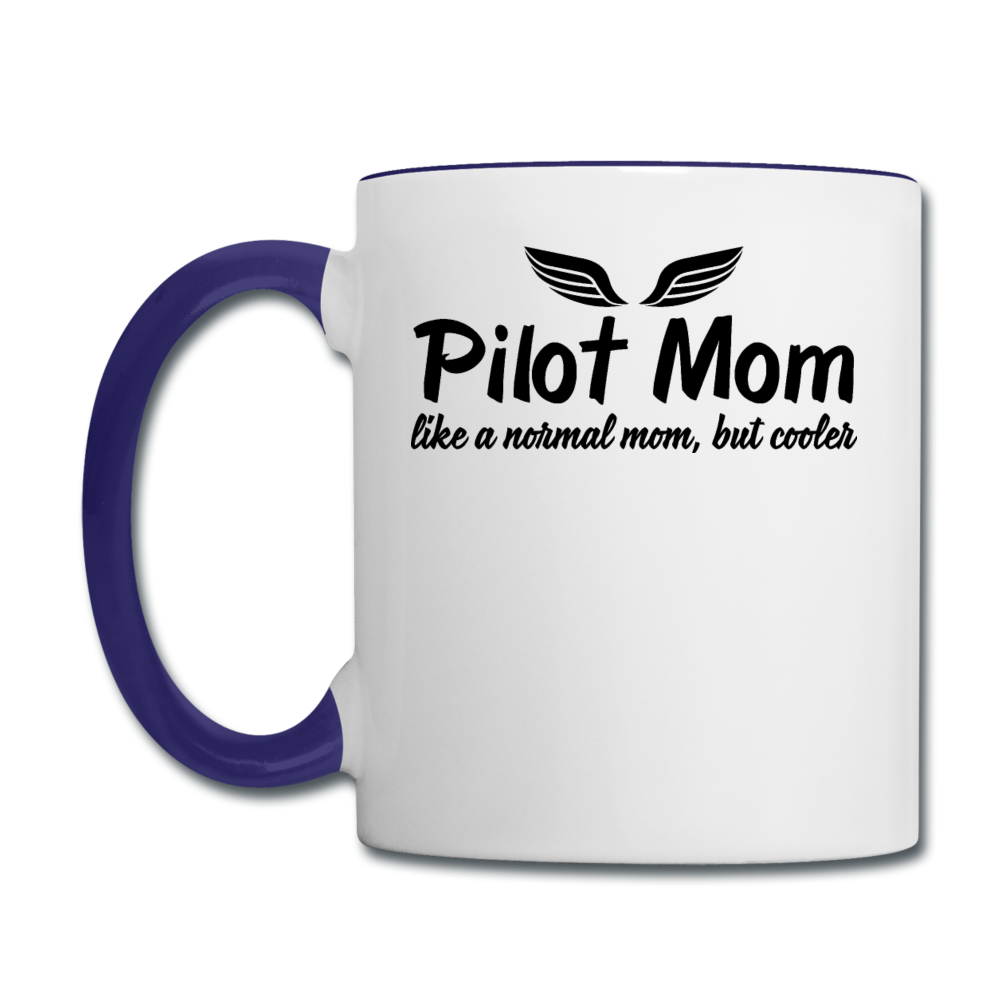 Pilot Mom - Cooler - Black - Contrast Coffee Mug - white/cobalt blue