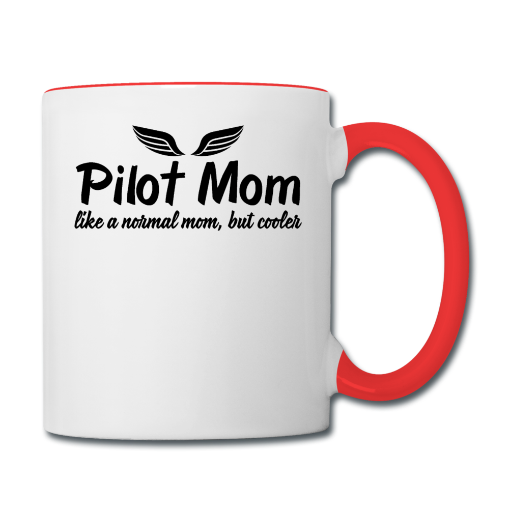 Pilot Mom - Cooler - Black - Contrast Coffee Mug - white/red